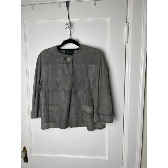 Vintage Y2K Jaeger Women's Dark Gray Genuine Suede Button Classic Jacket Size 14 - Picture 1 of 8